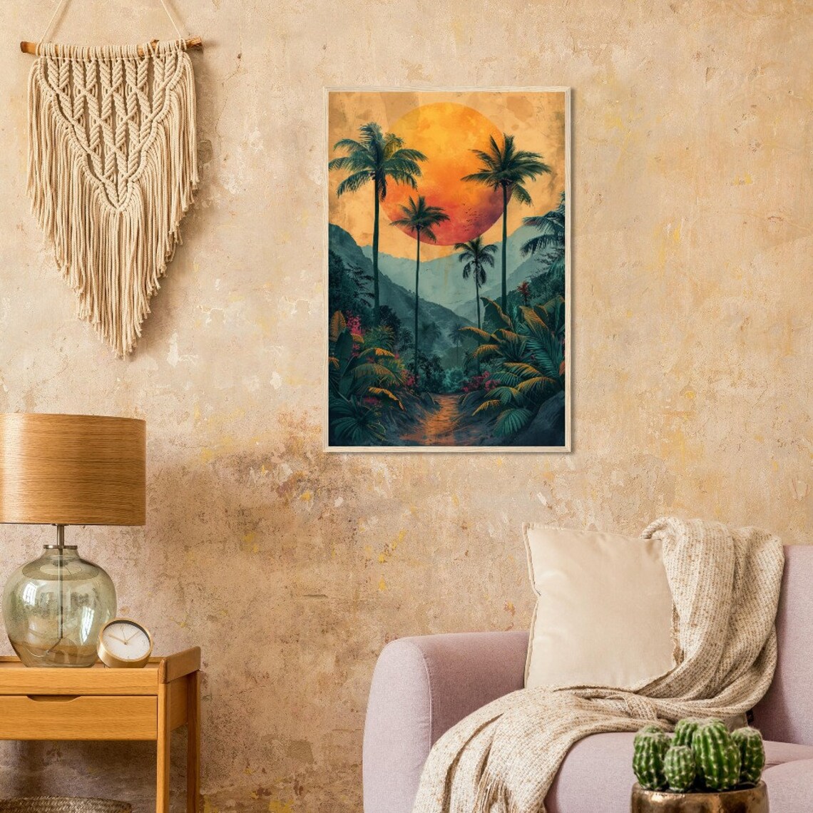 Tropical Palm Trees Sunset Vintage Travel Style Jungle Paradise Art Poster - Image 2