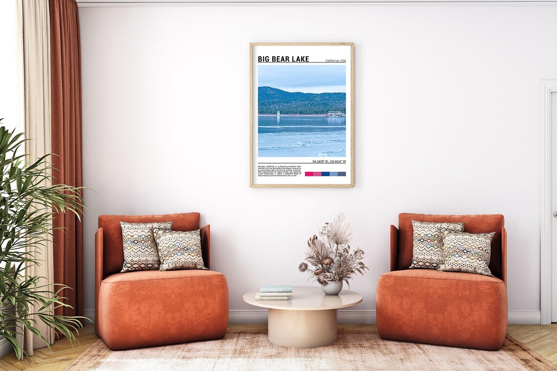 Big Bear Lake California Icy Mountain Lake Paddleboat Travel Poster - Image 7