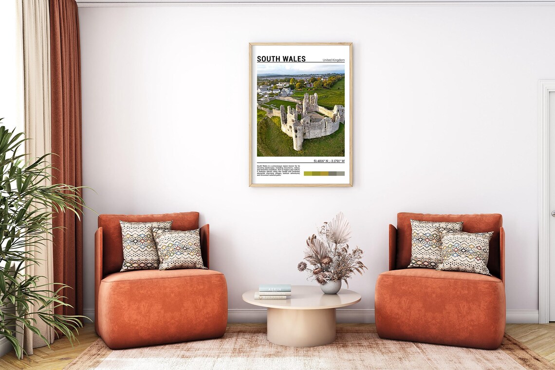 South Wales Medieval Castle Ruins Aerial Green Valley Photo Poster - Image 7