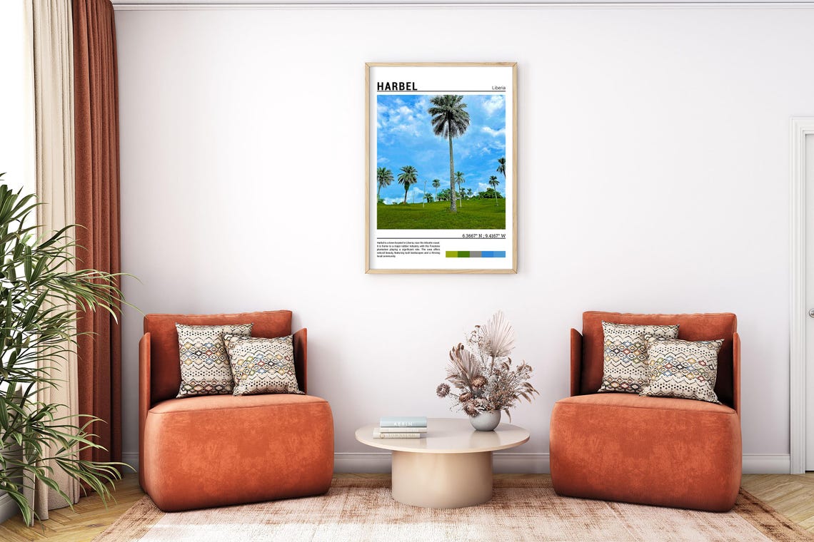 Harbel Liberia Tall Palm Trees Green Field Tropical Sky Scene Poster - Image 7