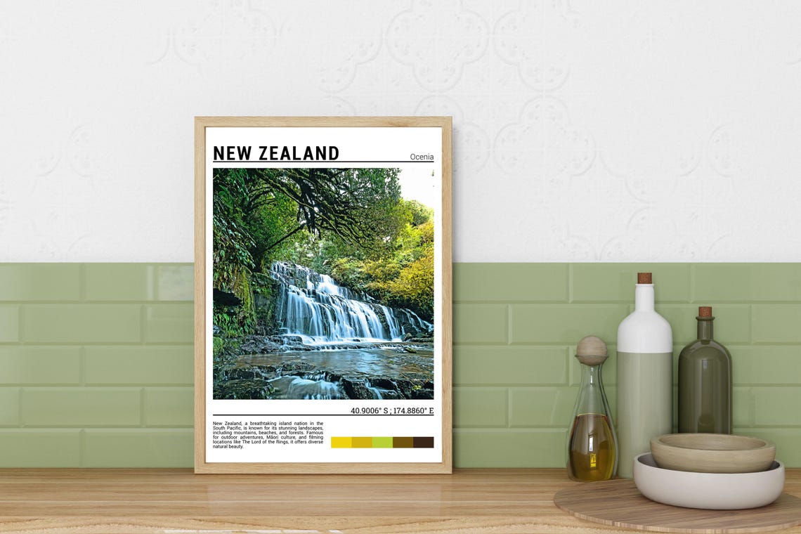 New Zealand Poster New Zealand Wall Art New Zealand Poster Print New Zealand Artwork - Image 3