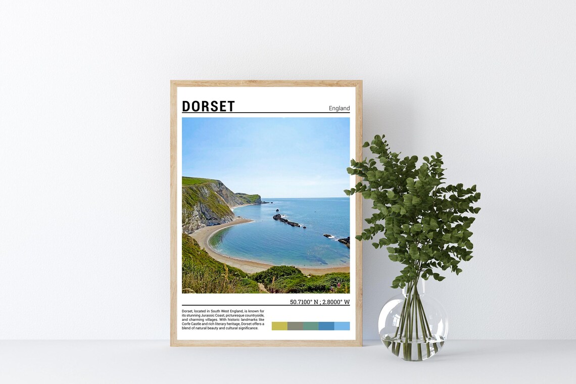 Dorset England Crescent Bay Green Cliffs Turquoise Water Poster - Image 4