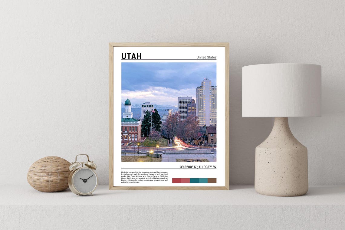 Salt Lake City Utah Evening Skyline Mountain Backdrop Photo Poster - Image 2