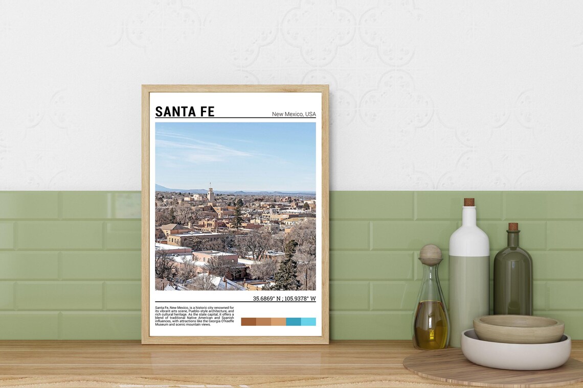 Santa Fe New Mexico Adobe City Panorama Pueblo Style Travel Photo Poster - Image 3