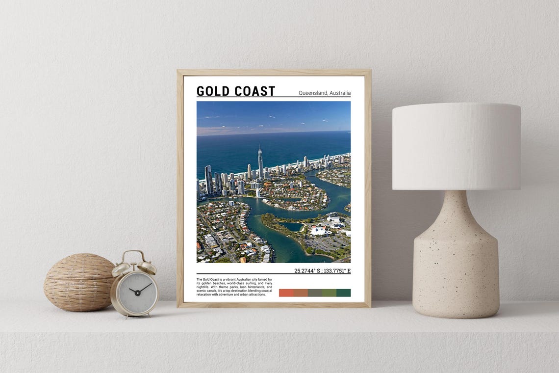 Gold Coast Queensland Aerial Skyline Ocean Canals Day Poster - Image 2