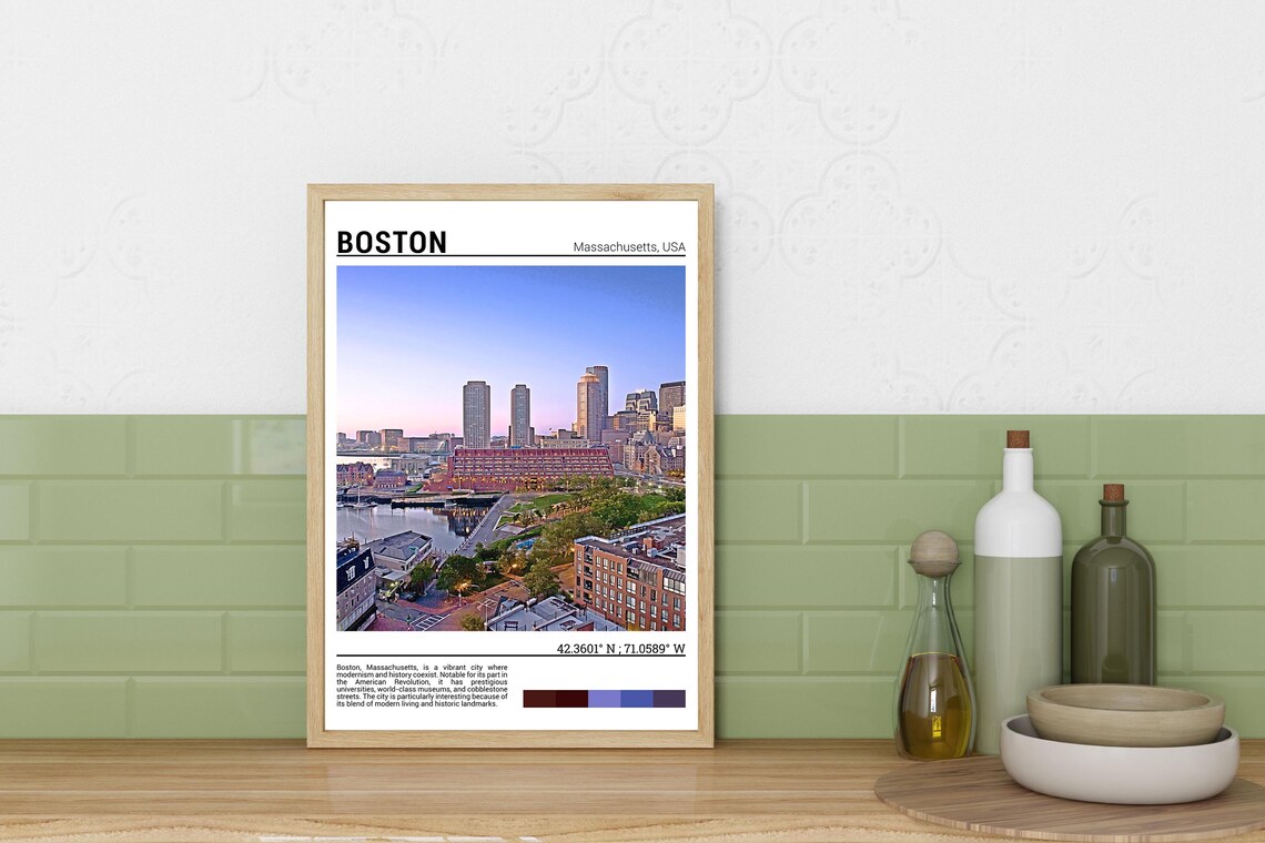 Boston Massachusetts Harbor Skyline at Dusk Photo Travel Poster - Image 3