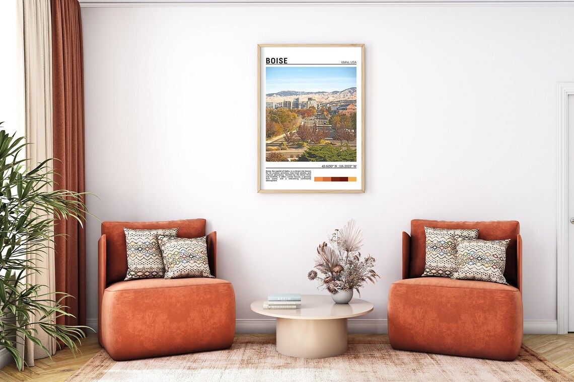 Boise Idaho City Skyline Foothills Tree Lined Street Travel Poster - Image 7