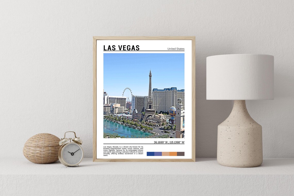 Las Vegas Nevada Strip Eiffel Tower Bellagio Fountains Travel Poster - Image 2