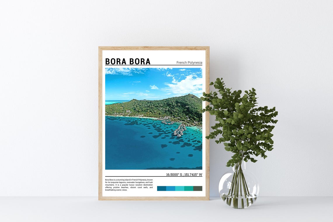 Bora Bora French Polynesia Aerial Lagoon Overwater Villas Poster - Image 4