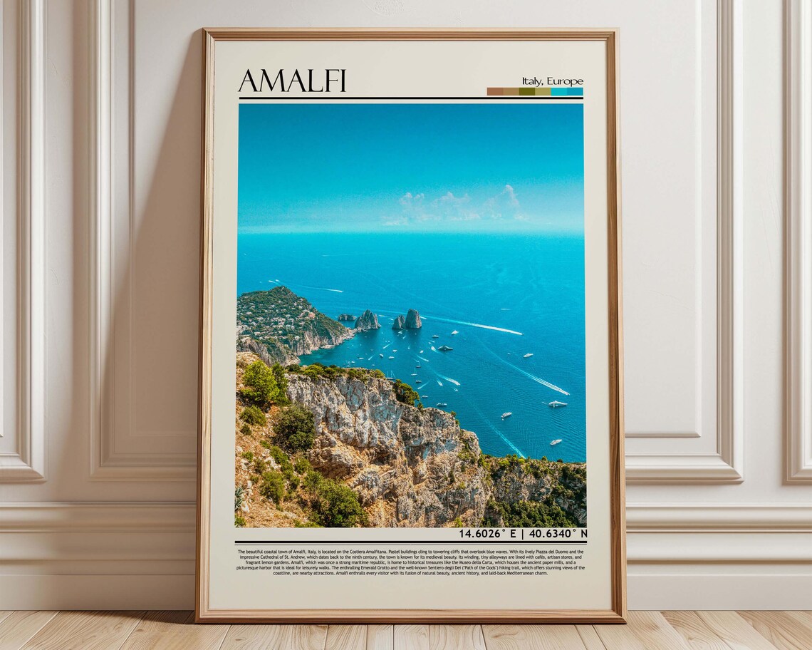 Amalfi Italy Sunlit Coastal Cliffs and Turquoise Sea Travel Poster