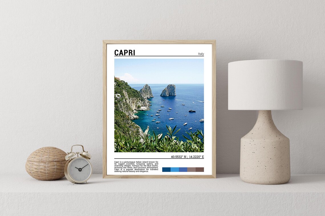 Capri Italy Faraglioni Sea Stacks Coastline Boats Travel Poster - Image 2