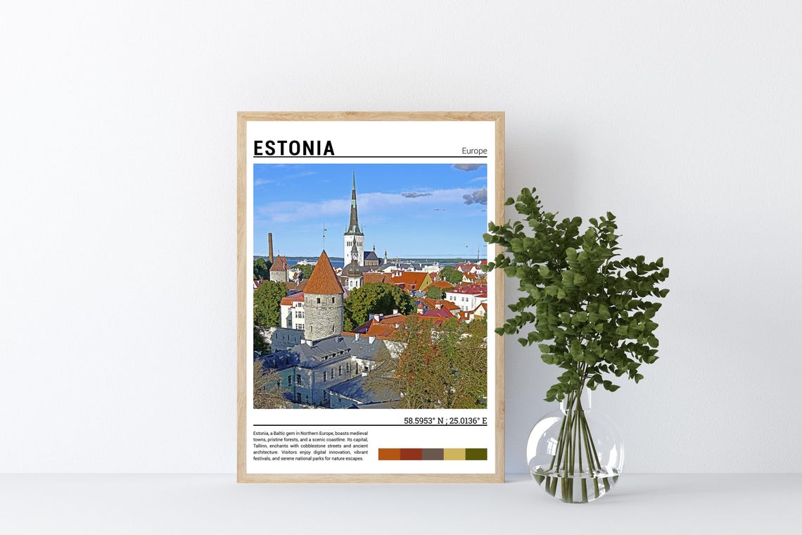 Tallinn Estonia Old Town Medieval Towers Red Rooftops Skyline Poster - Image 4