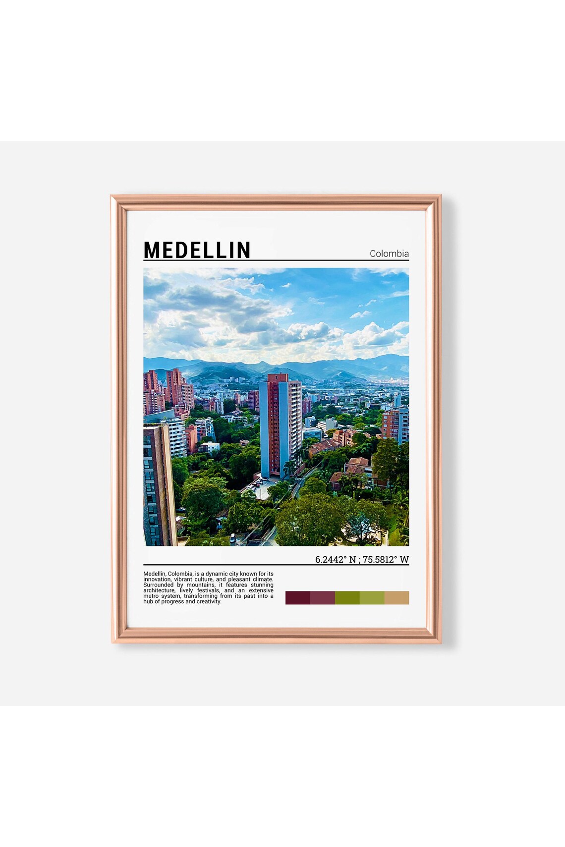 Medellin Colombia Travel Poster, Wall Art Print