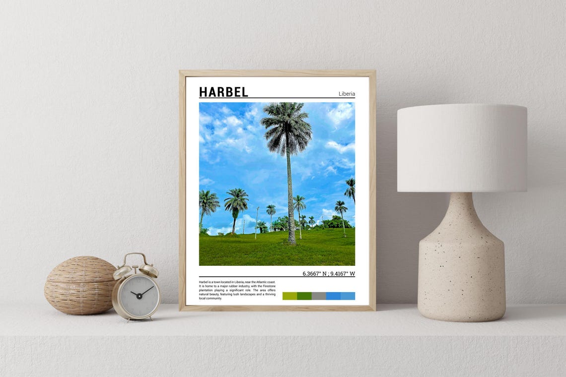 Harbel Liberia Tall Palm Trees Green Field Tropical Sky Scene Poster - Image 2