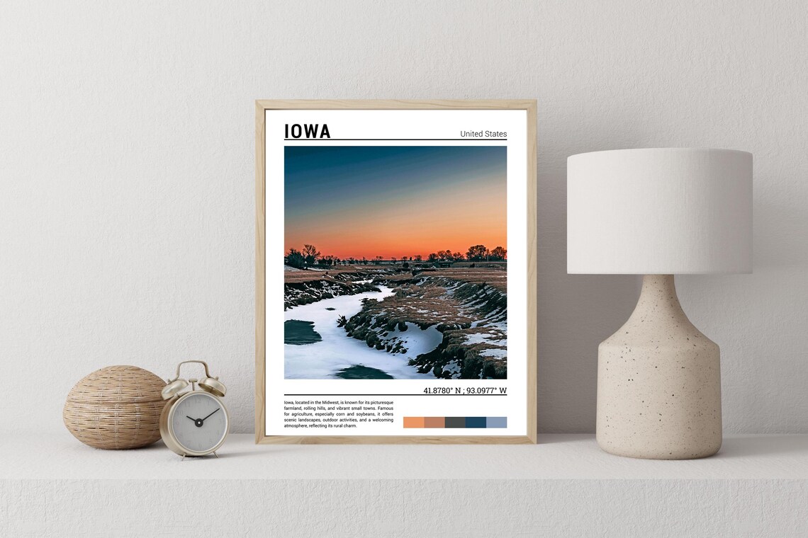 Iowa Winter Creek Sunset Snowy Prairie Landscape Golden Hour Poster - Image 2