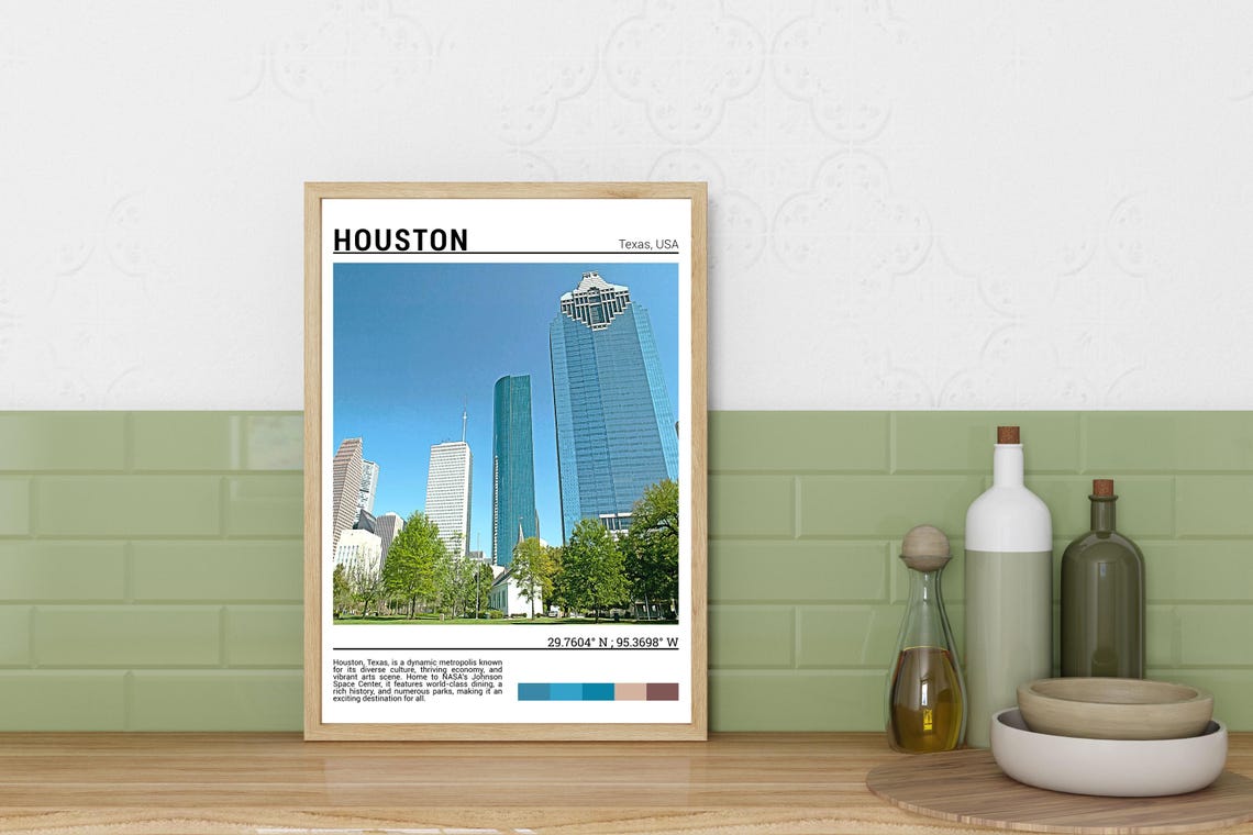 Houston Texas Downtown Towering Skyscrapers Park Skyline Poster - Image 6