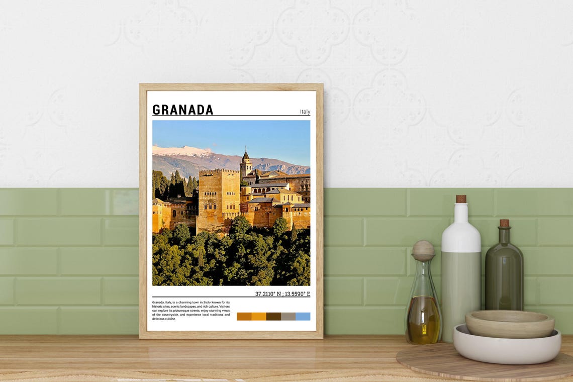 Granada Spain Alhambra Palace Sierra Nevada Mountain View Poster - Image 3