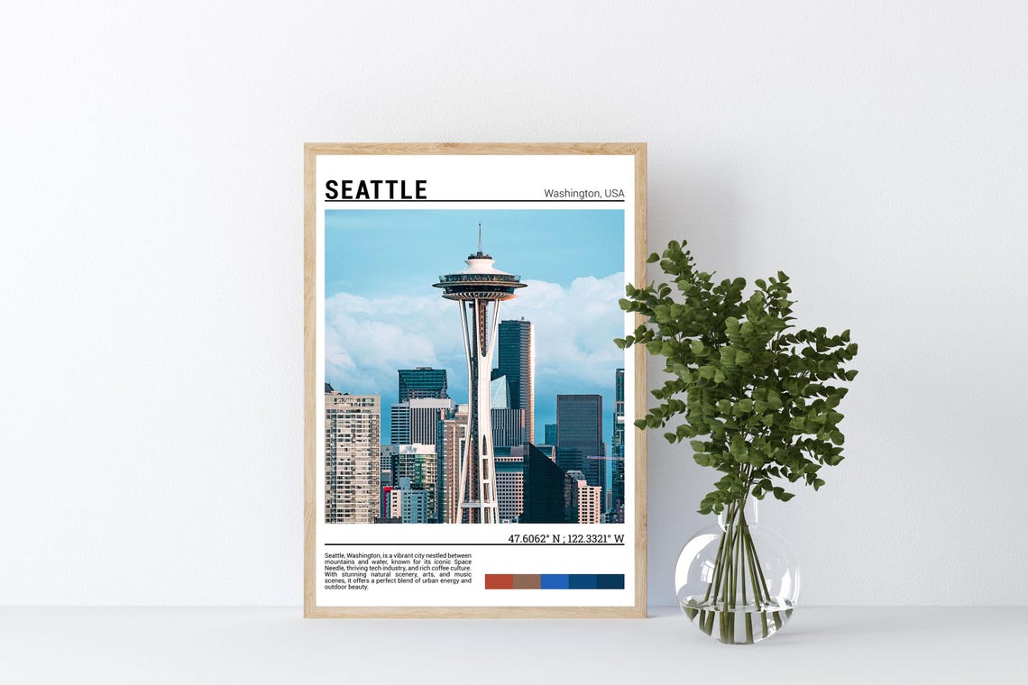 Seattle Washington Space Needle Downtown Skyline Photo Poster - Image 4