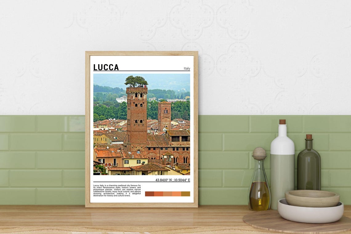Lucca Italy Guinigi Tower Rooftop Trees Medieval Town Photo Poster - Image 3