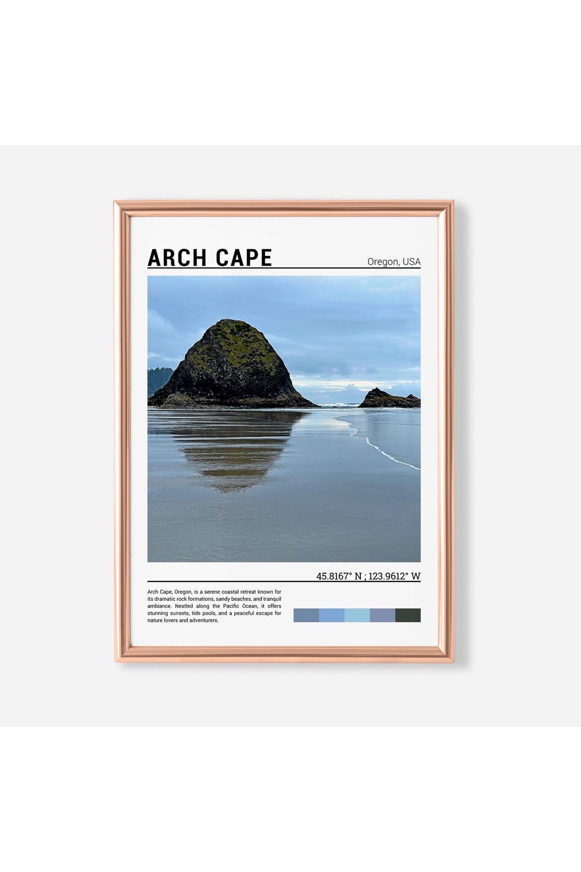 Arch Cape Oregon Coast Sea Stack Rock Beach Minimalist Travel Poster