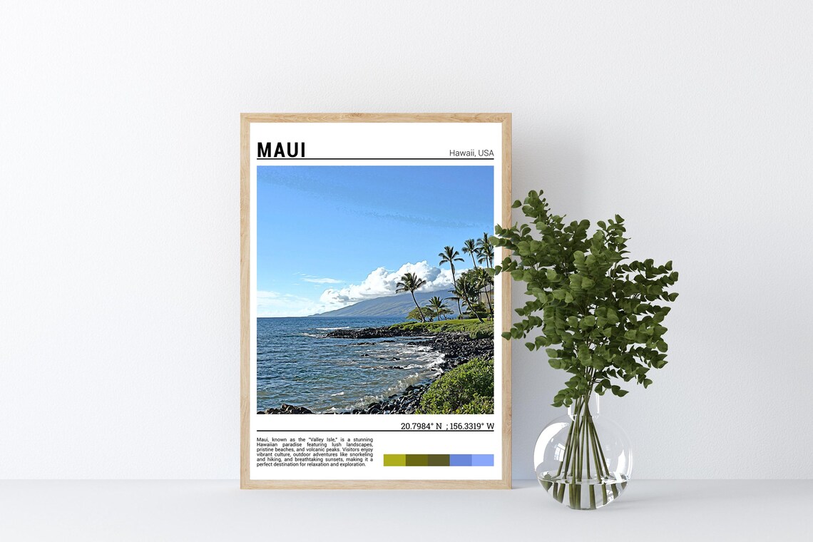 Maui Hawaii Tropical Rocky Shore Palm Trees Ocean Photo Poster - Image 4