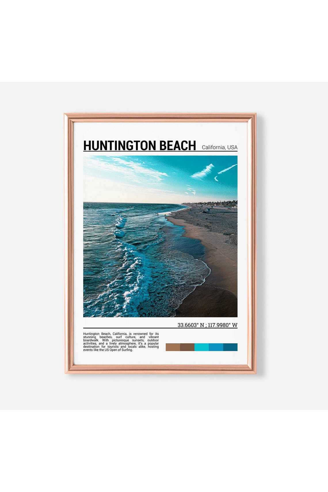 Huntington Beach California Surf Waves Shoreline Sunset Travel Poster