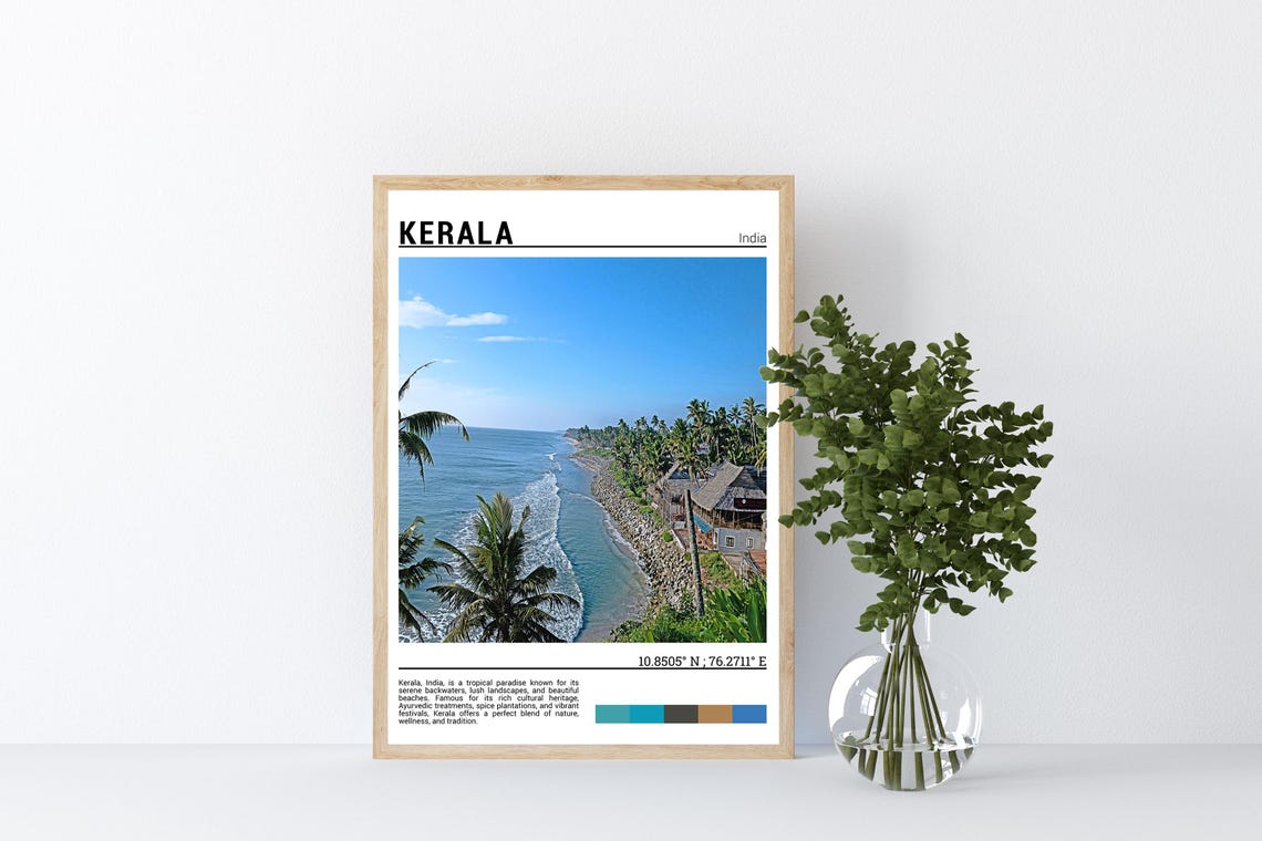 Kerala India Tropical Beach Cliffs Palm Coast Tropical Paradise Poster - Image 4