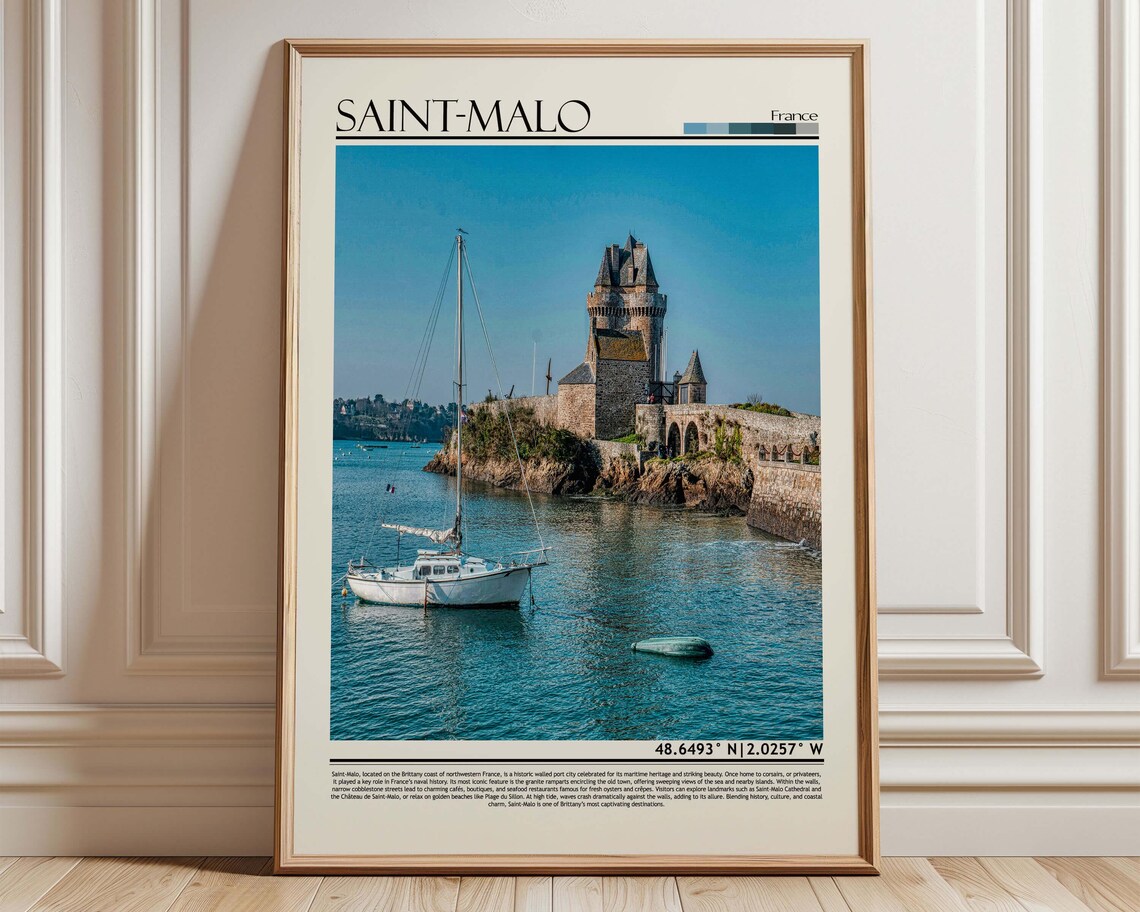 Saint-Malo France Fort National Harbor Sailboat Travel Poster