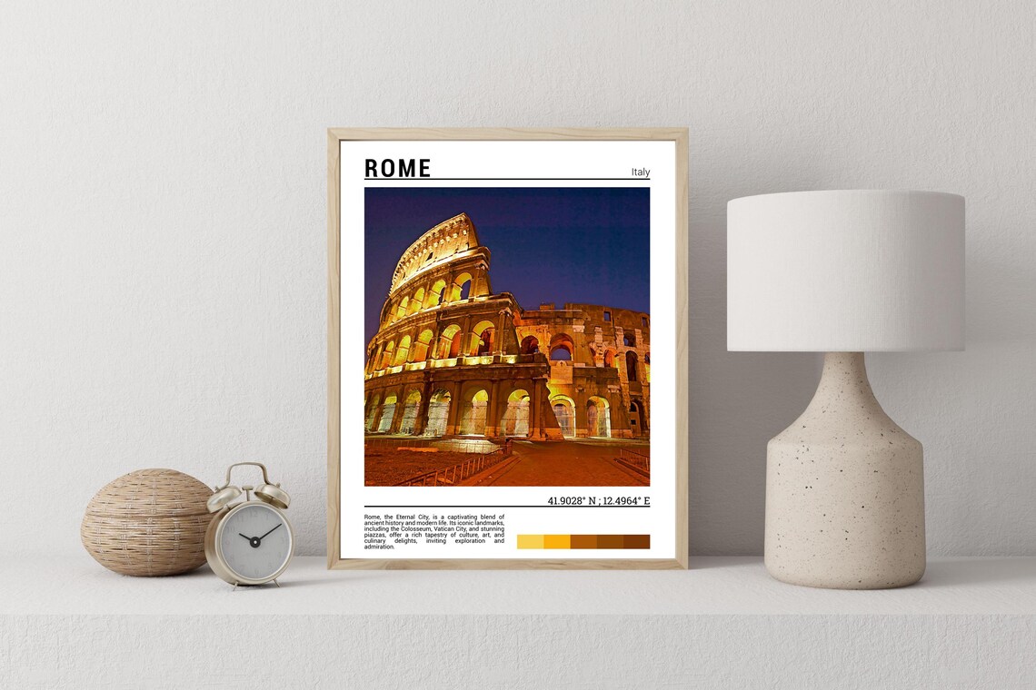 Rome Italy Colosseum at Night Illuminated Arches Photo Poster - Image 2