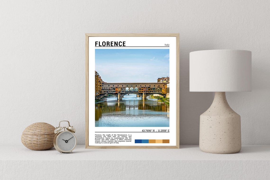 Florence Italy Historic Ponte Vecchio Bridge River View Poster - Image 2