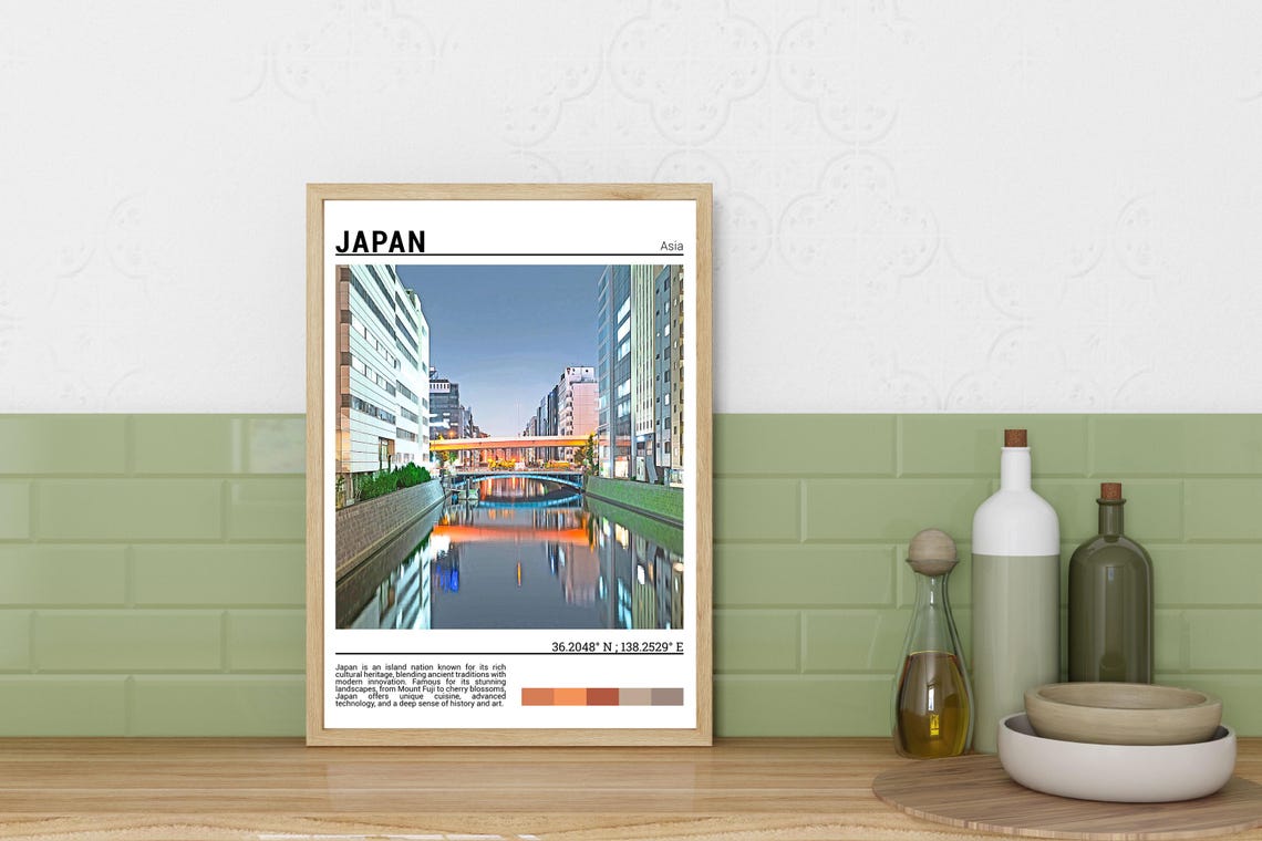 Japan Night Canal Glowing City Lights Water Reflection Poster - Image 3