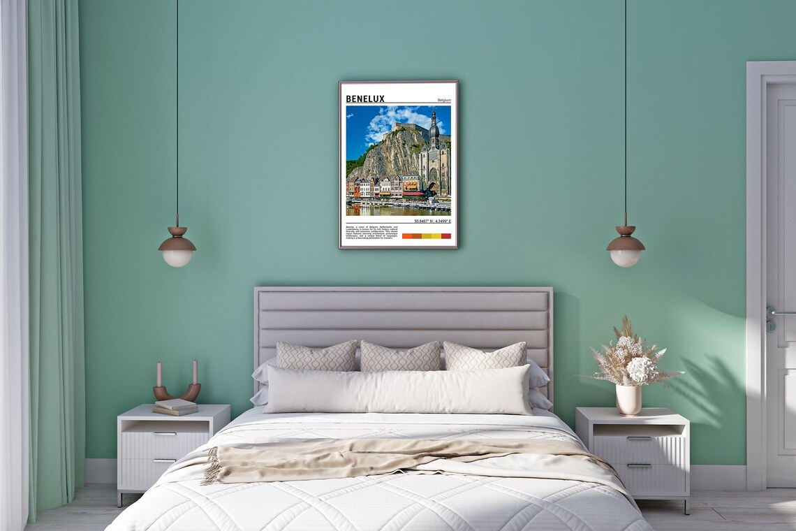 Benelux Belgium Riverside Old Town Church Cliff Castle Travel Poster - Image 5