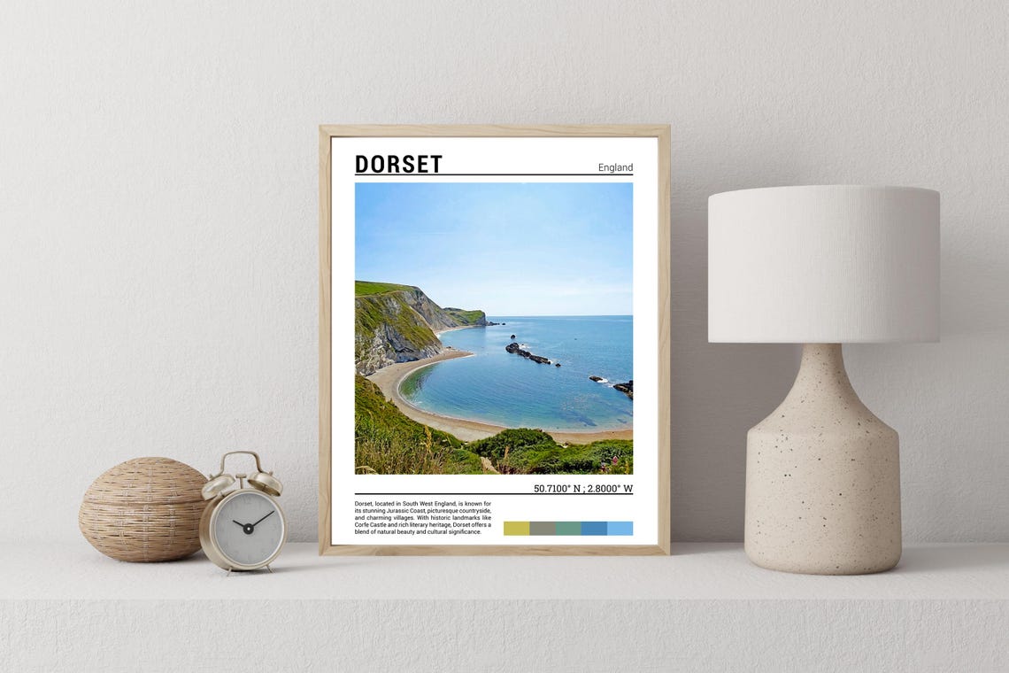 Dorset England Crescent Bay Green Cliffs Turquoise Water Poster - Image 2
