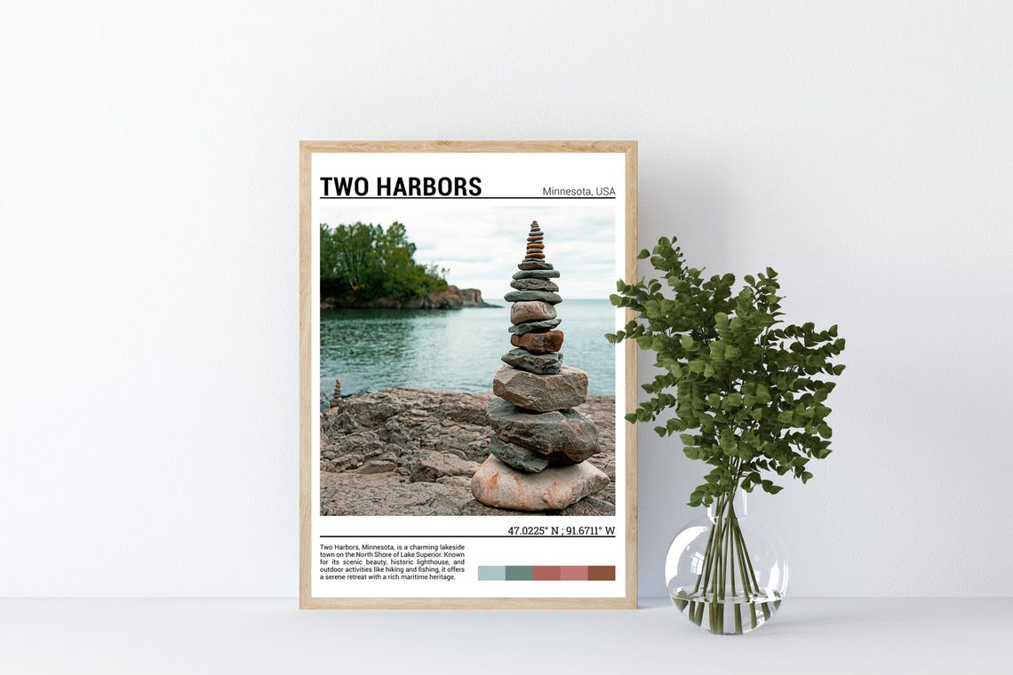 Two Harbors Minnesota Lake Superior Stone Cairn Shore Poster - Image 4