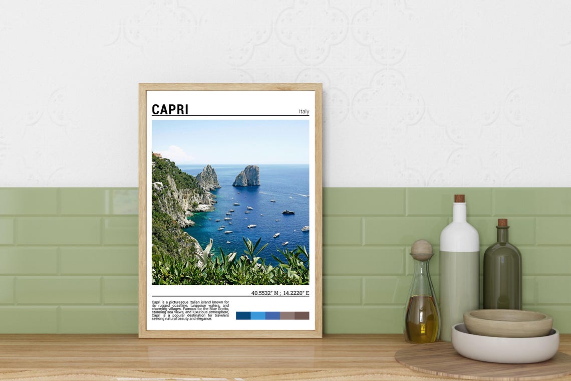 Capri Italy Faraglioni Sea Stacks Coastline Boats Travel Poster - Image 3