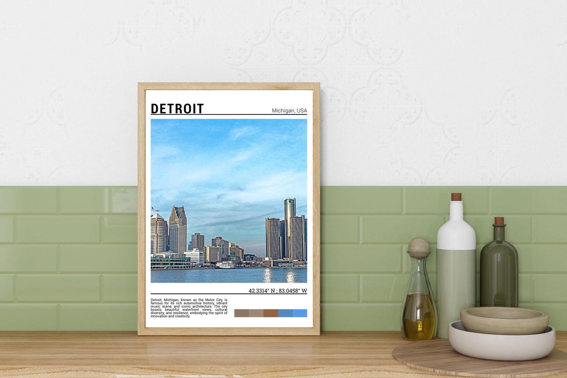 Detroit Michigan Riverfront Skyline Renaissance Center Photo Poster - Image 3