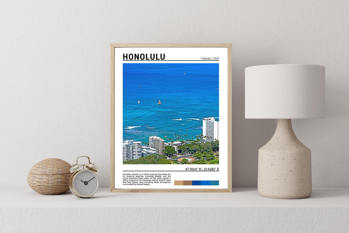 Honolulu Hawaii Waikiki Beach Aerial Turquoise Ocean View Poster - Image 2