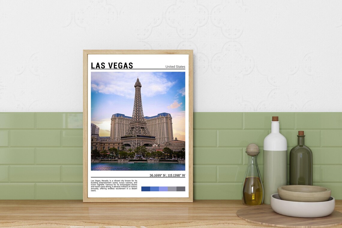 Las Vegas Nevada Paris Eiffel Tower Sunset Strip Resort Travel Poster - Image 3
