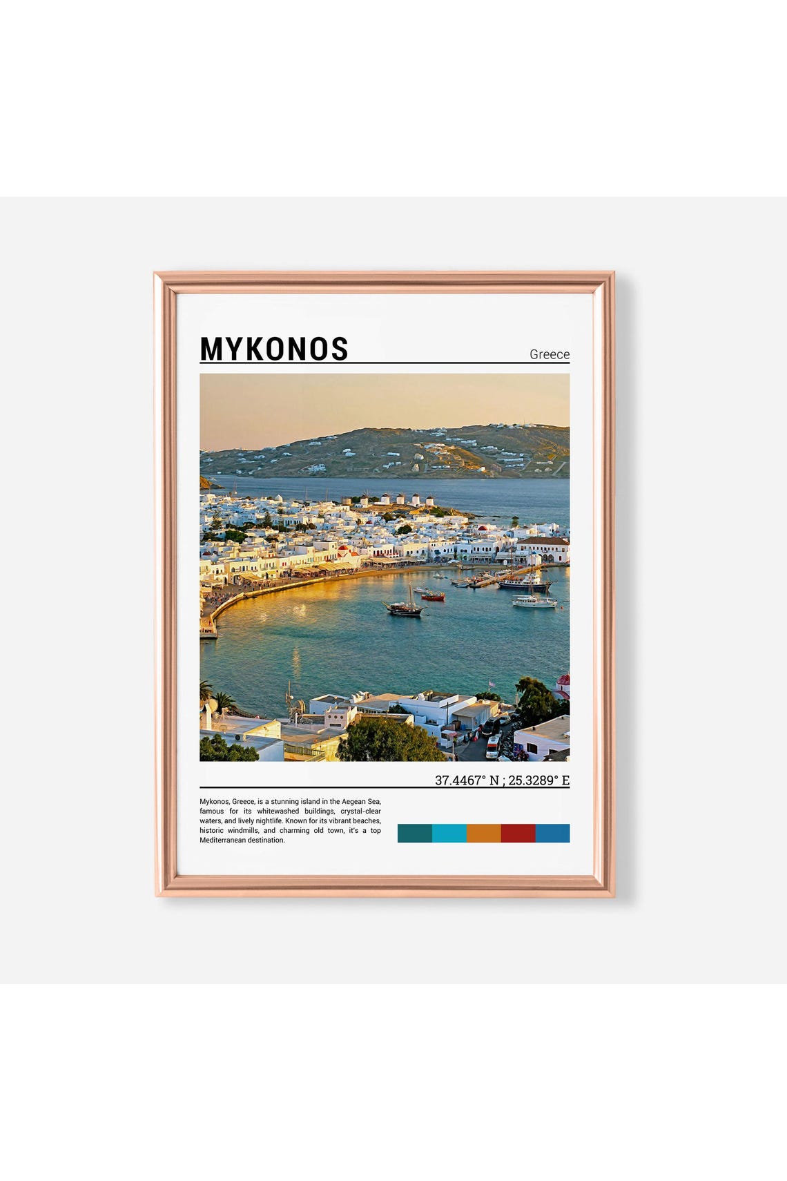 Mykonos Greece Windmills Harbor Whitewashed Town Sunset Poster