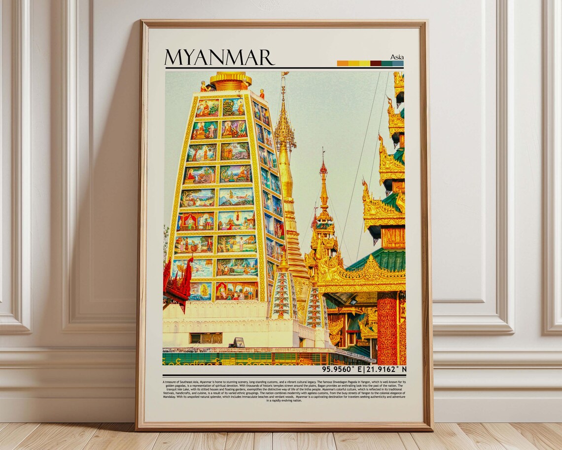 Myanmar Golden Shwedagon Pagoda Buddhist Travel Photo Poster