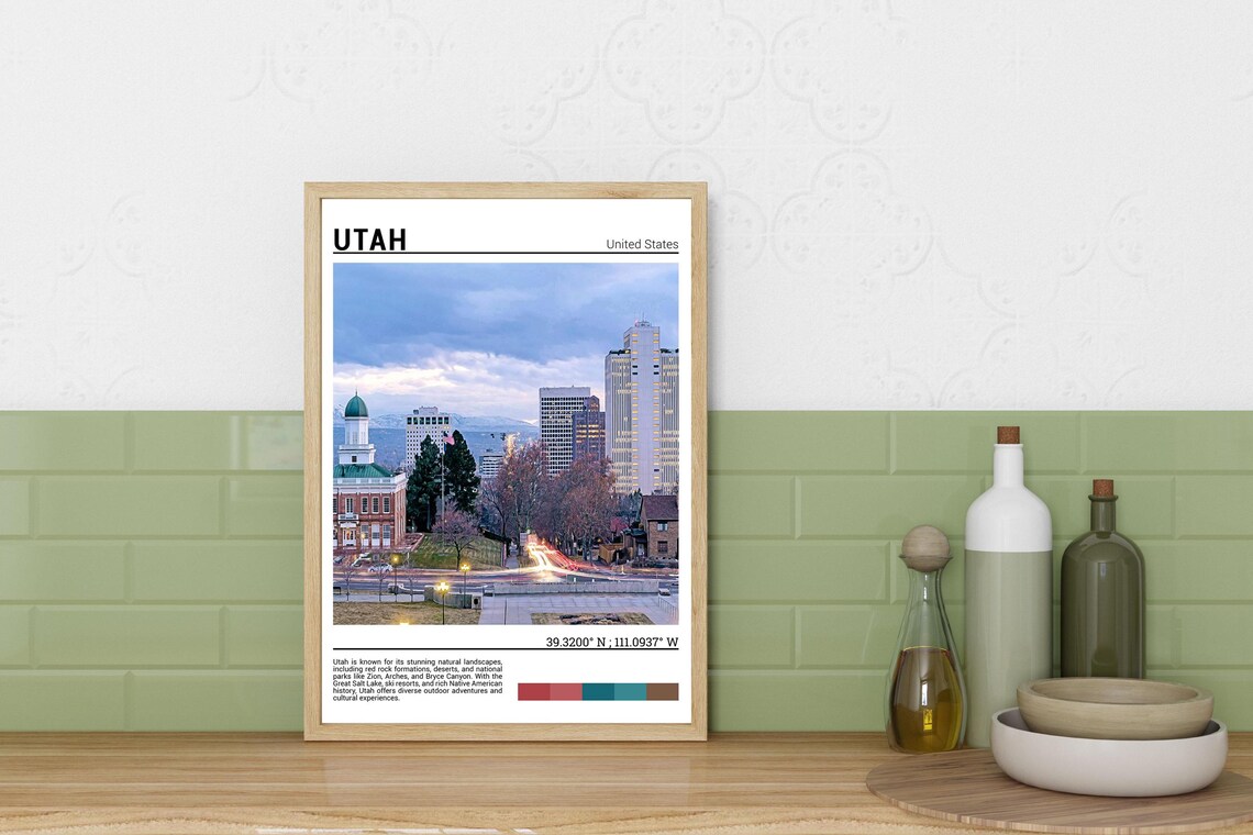 Salt Lake City Utah Evening Skyline Mountain Backdrop Photo Poster - Image 3