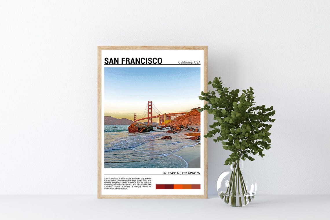 San Francisco Golden Gate Bridge Sunset Beach Waves Photo Poster - Image 4