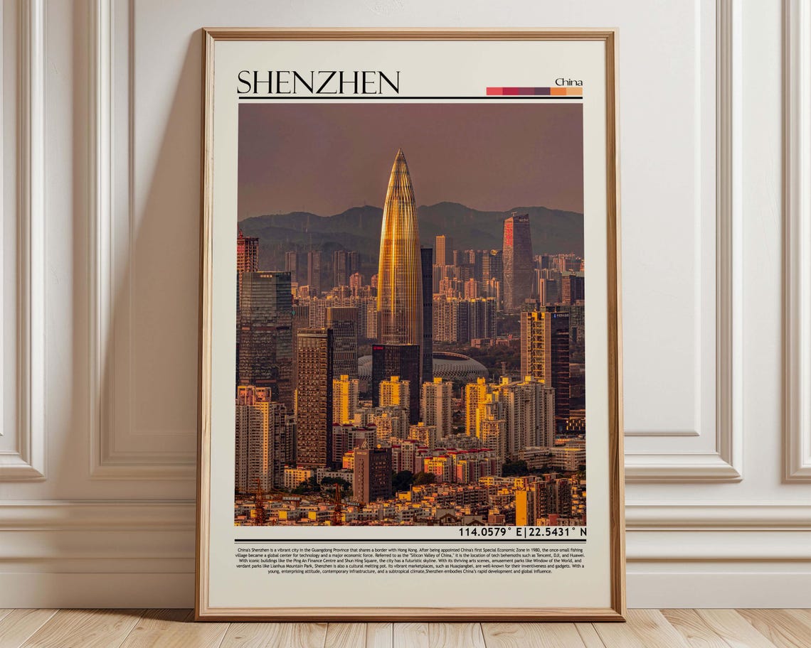 Shenzhen China Skyline At Dusk Golden Skyscraper Travel Photo Poster