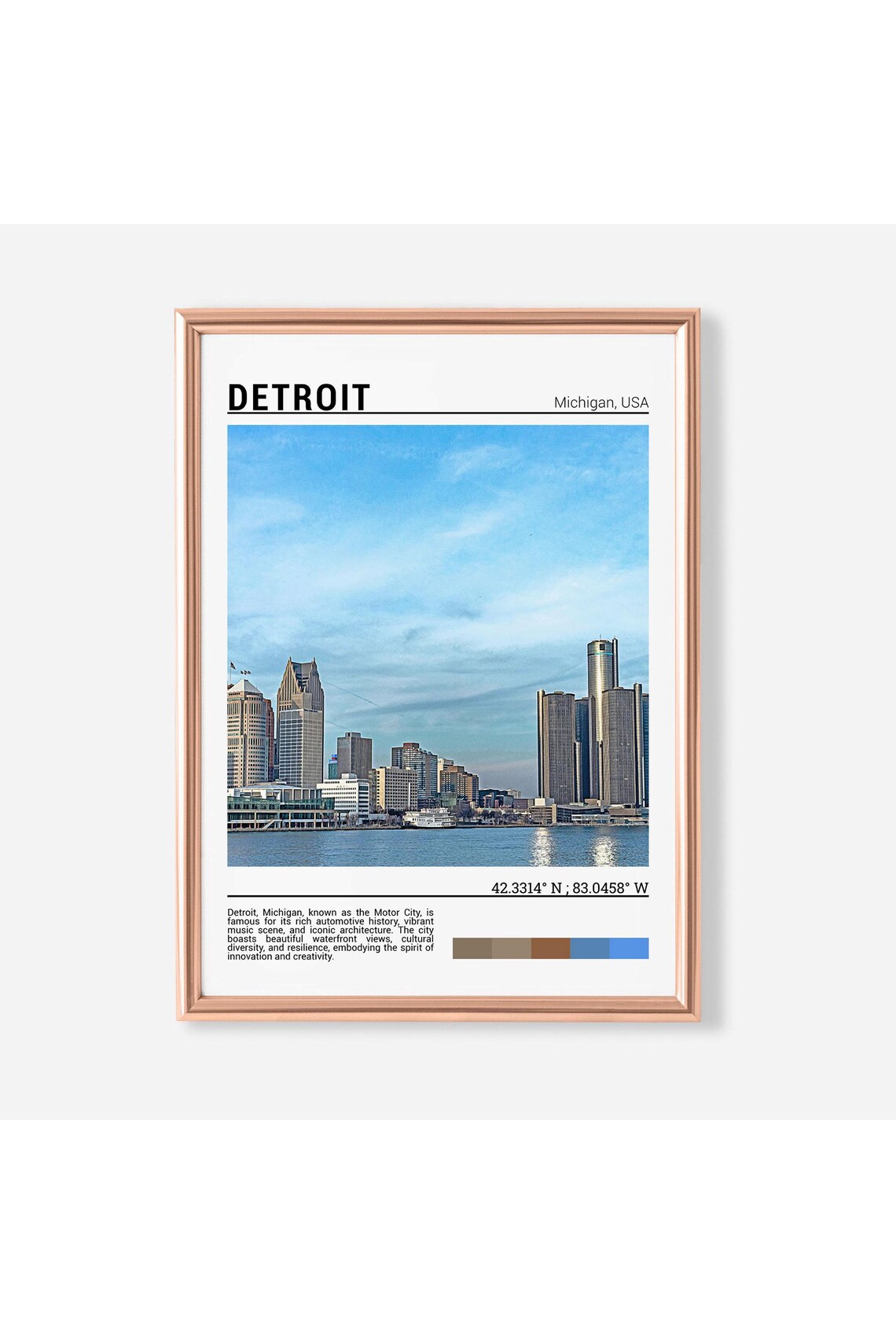 Detroit Michigan Riverfront Skyline Renaissance Center Photo Poster