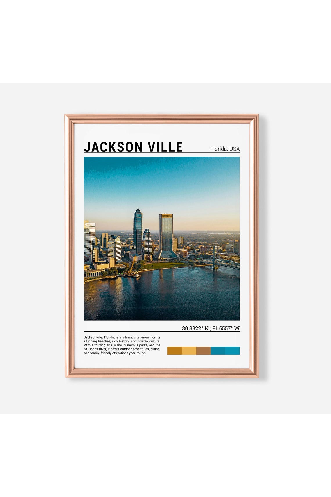 Jacksonville Florida Skyline St Johns River Sunset Travel Poster