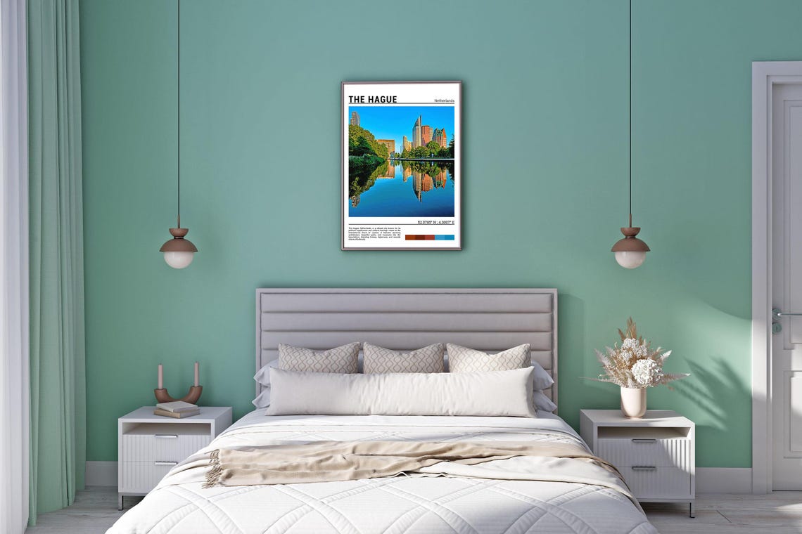 The Hague Netherlands Modern Skyline Canal Reflection Photo Poster - Image 5