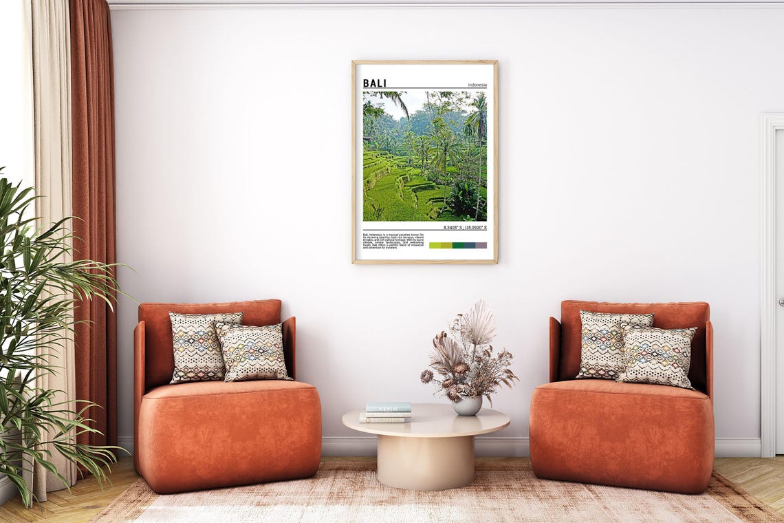 Bali Indonesia Emerald Rice Terraces Coconut Palms Photo Poster - Image 7