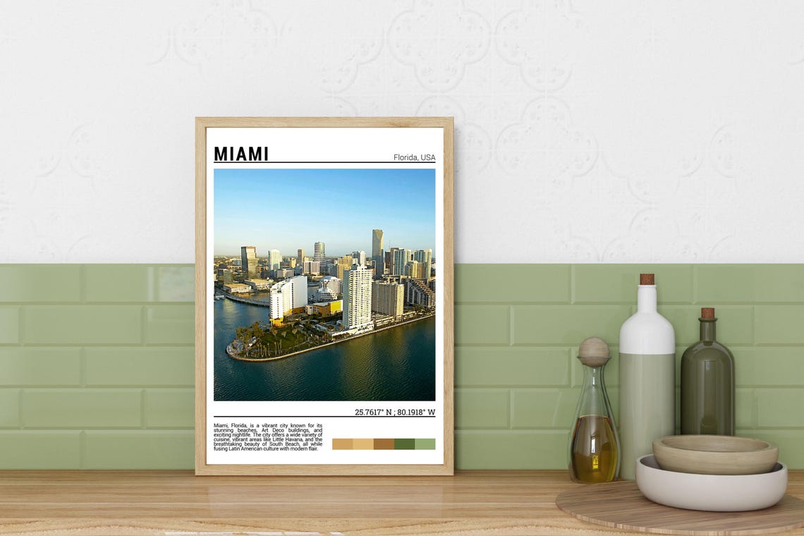 Miami Florida Downtown Skyline Bay Waterfront Aerial Photo Poster - Image 3