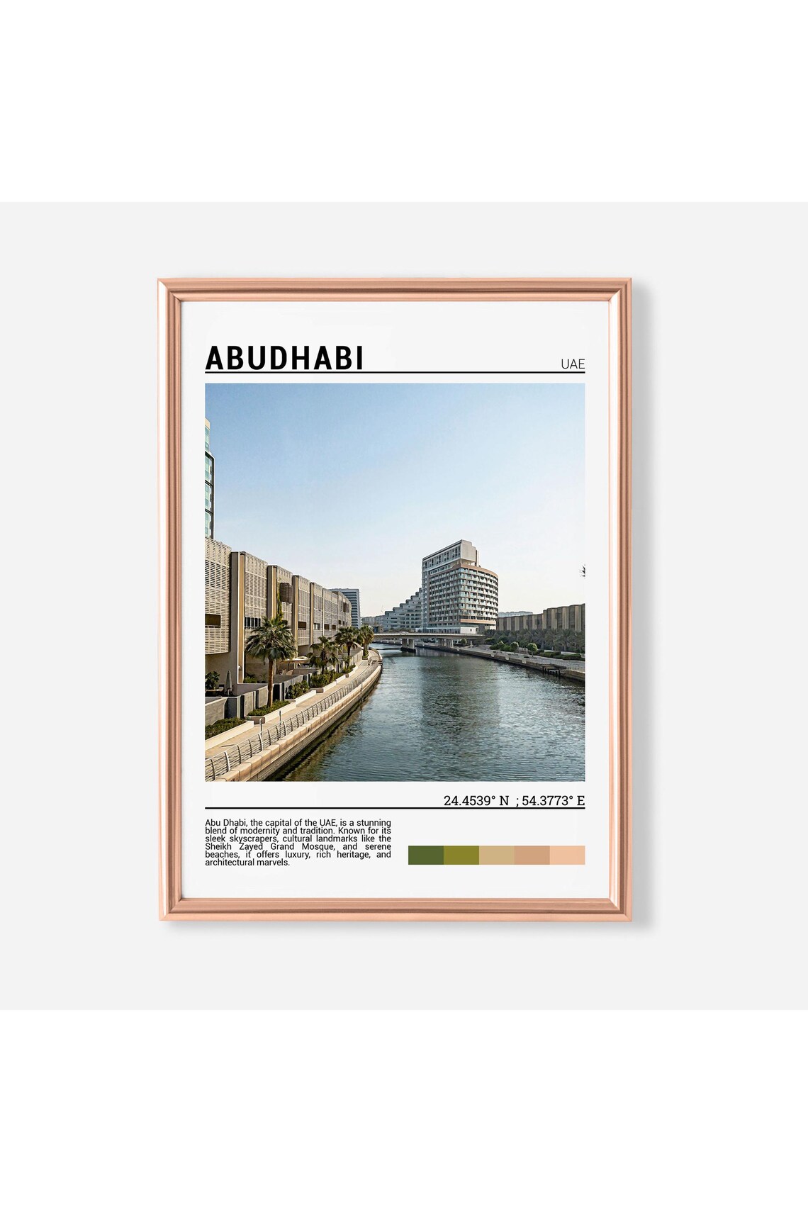 Abu Dhabi Canal Waterfront Promenade Modern Buildings Travel Poster
