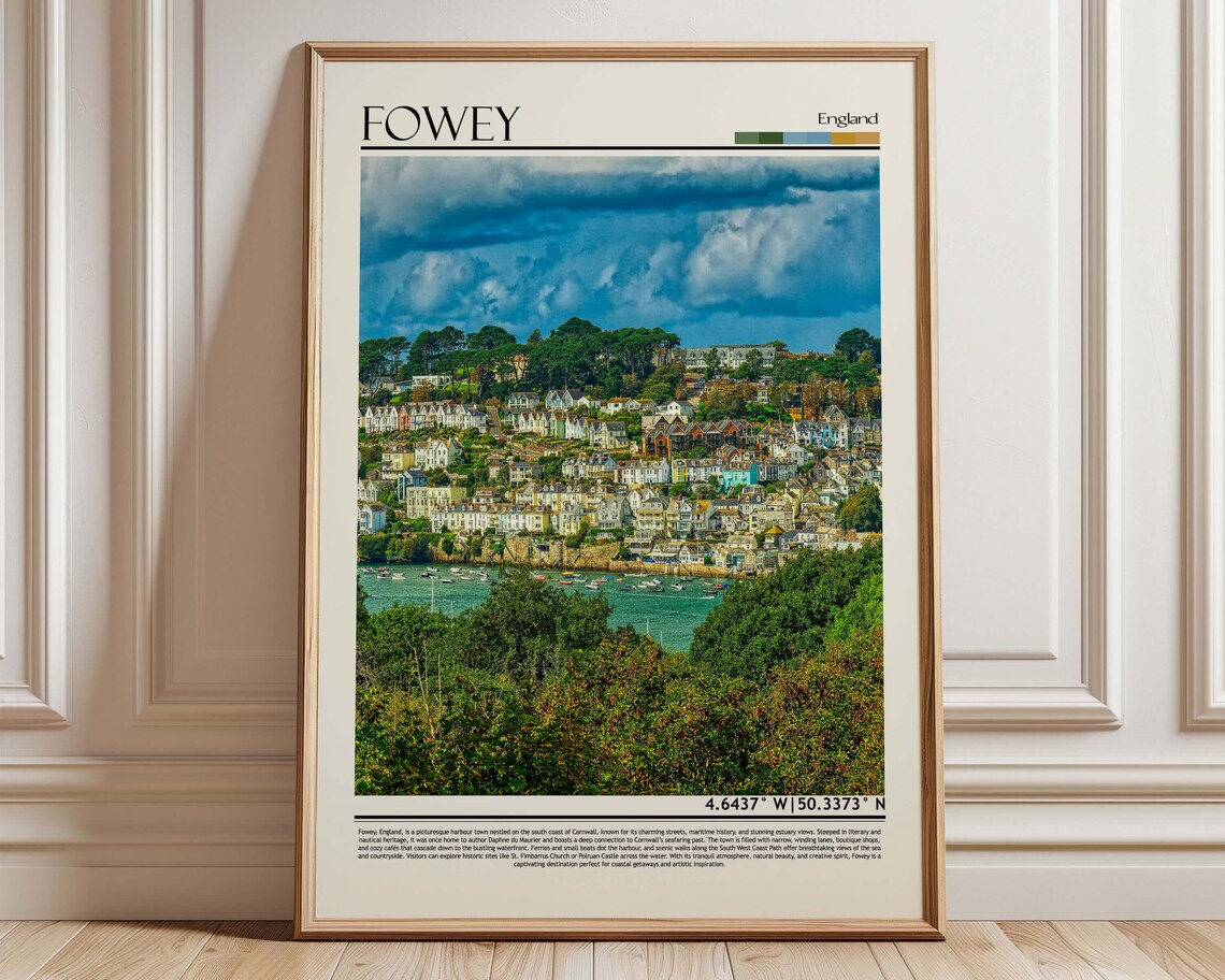 Fowey England Charming Harbor Town Hillside Houses Coastal Poster
